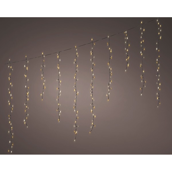 Cortina multifunción, exterior, blanco cálido, 256 leds, 375 x 60 cm